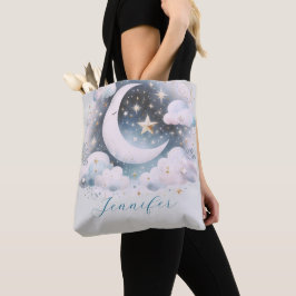 Blauw en Witte Halve Maan Hemelse Boho Moderne Tote Bag