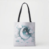 Blauw en Witte Halve Maan Hemelse Boho Moderne Tote Bag (Voorkant)