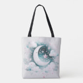 Blauw en Witte Halve Maan Hemelse Boho Moderne Tote Bag (Achterkant)