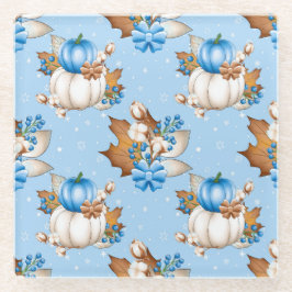 BLAUW- EN WITTE HERFST-PUMPKINS EN AUTUMN-VERLATEN GLAZEN ONDERZETTER