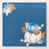 BLAUW- EN WITTE HERFST-PUMPKINS EN AUTUMN-VERLATEN GLAZEN ONDERZETTER (Voorkant)