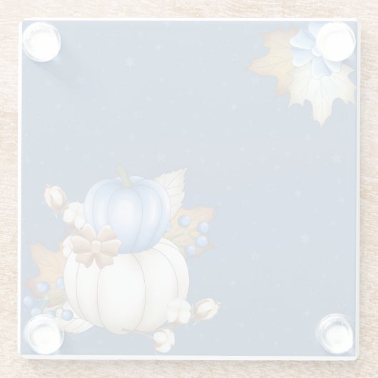 BLAUW- EN WITTE HERFST-PUMPKINS EN AUTUMN-VERLATEN GLAZEN ONDERZETTER (Achterkant)