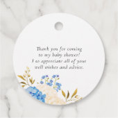 Blauw en Witte Hortensia Baby Shower Bedankje Bedankjes Labels (Achterkant)