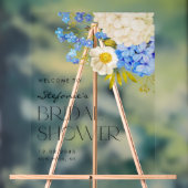 Blauw en Witte Hortensia Bruidsdouche Welkom Acryl Bord (Neutraal)