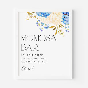Blauw en Witte Hortensia's Baby Shower Mimosa Bar Poster