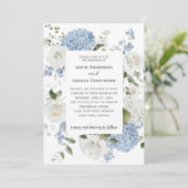 Blauw en Witte Hortensia's, Witte Rozen Bloemen Kaart (Staand voorkant)