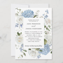 Blauw en Witte Hortensia's, Witte Rozen Bloemen Kaart