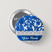 Blauw- en witte kant ronde button 5,7 cm (Voorkant /achterkant)