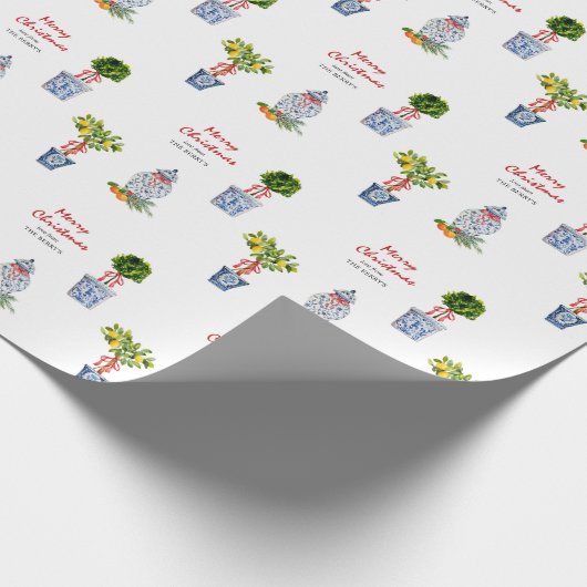 Blauw en witte kerst cadeaupapier (Hoek)