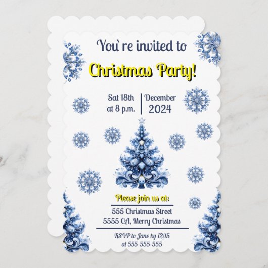 Blauw en witte kerst kaart (Voorkant / Achterkant)