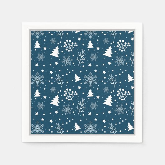 Blauw en witte kerstbomen, sneeuwvlokken vakantie servet (Voorkant)