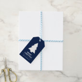 Blauw en Witte Kerstboom Cadeaulabel (Met Touw)