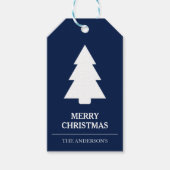 Blauw en Witte Kerstboom Cadeaulabel (Voorkant)