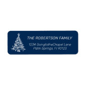 Blauw en Witte Kerstboom Etiket (Voorkant)