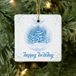 Blauw en witte kerstboom sneeuwbol  keramisch ornament