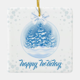 Blauw en witte kerstboom sneeuwbol  keramisch ornament