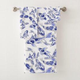Blauw en witte koi bad handdoek