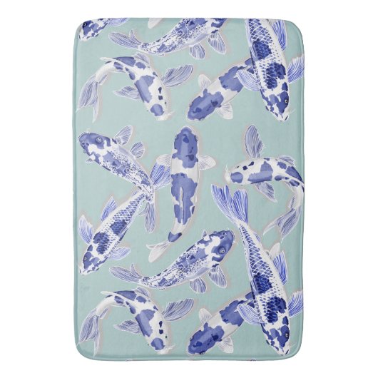 Blauw en witte koi badmat (Voorkant Verticaal)