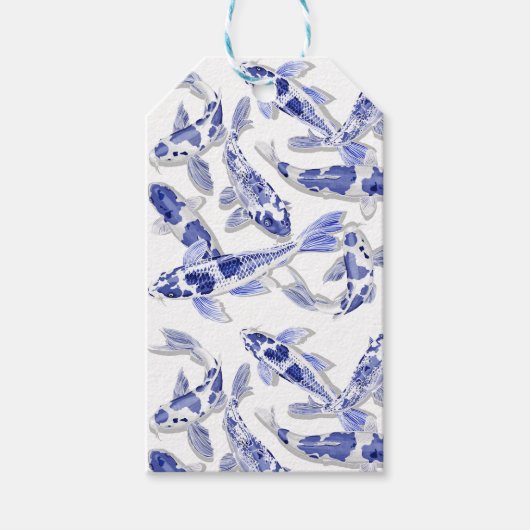 Blauw en witte koi cadeaulabel (Voorkant)