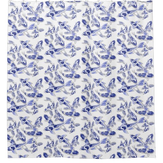 Blauw en witte koi douchegordijn (Voorkant)