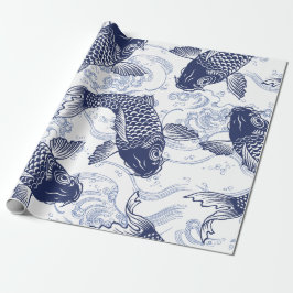 BLAUW- EN WITTE KOI FISH JAPANESE Wrapppapier Cadeaupapier