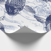 BLAUW- EN WITTE KOI FISH JAPANESE Wrapppapier Cadeaupapier (Hoek)