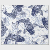 BLAUW- EN WITTE KOI FISH JAPANESE Wrapppapier Cadeaupapier (Vlak)