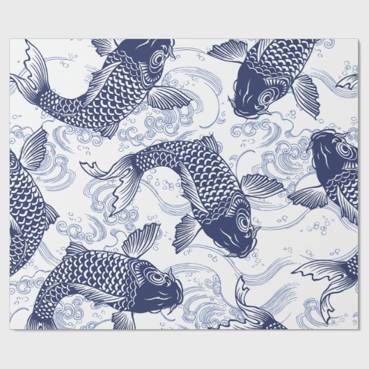 BLAUW- EN WITTE KOI FISH JAPANESE Wrapppapier Cadeaupapier (Vlak)