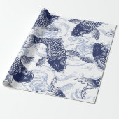 BLAUW- EN WITTE KOI FISH JAPANESE Wrapppapier Cadeaupapier (Uitgerold)