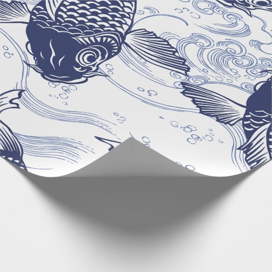 BLAUW- EN WITTE KOI FISH JAPANESE Wrapppapier Cadeaupapier (Hoek)