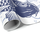 BLAUW- EN WITTE KOI FISH JAPANESE Wrapppapier Cadeaupapier (Rol Hoek)