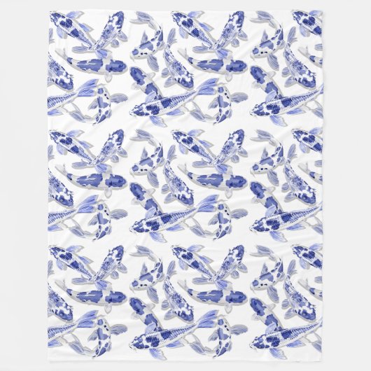 Blauw en witte koi fleece deken (Voorkant)
