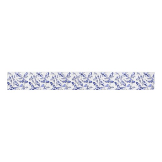 Blauw en witte koi grosgrain lint (Voorkant)