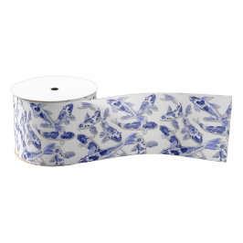 Blauw en witte koi grosgrain lint