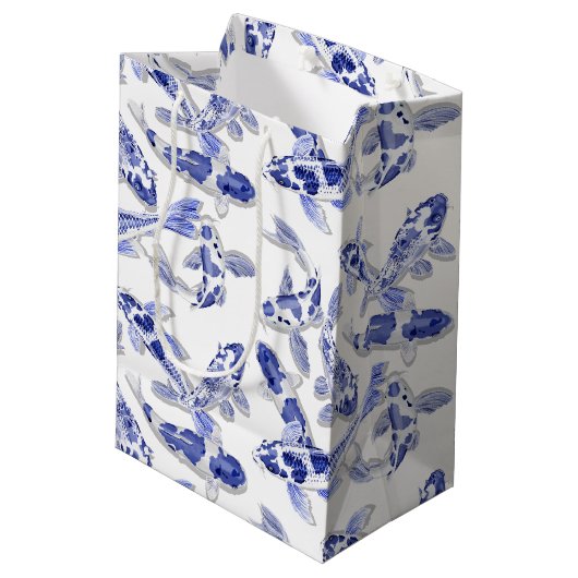 Blauw en witte koi medium cadeauzakje (Achterkant Gekanteld)