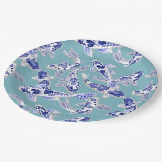 Blauw en witte koi papieren bordje (Gekanteld)