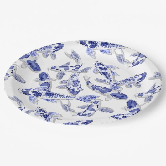 Blauw en witte koi papieren bordje (Gekanteld)