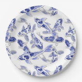 Blauw en witte koi papieren bordje (Voorkant)