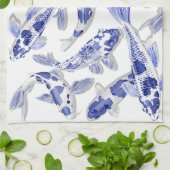 Blauw en witte koi theedoek (Gevouwen)