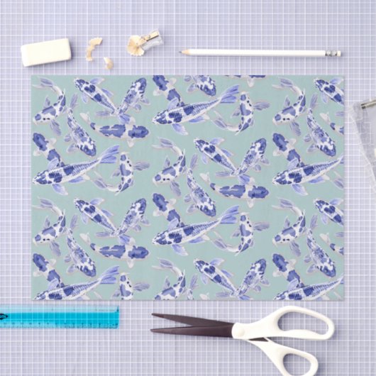 Blauw en witte koi tissuepapier (Craft)