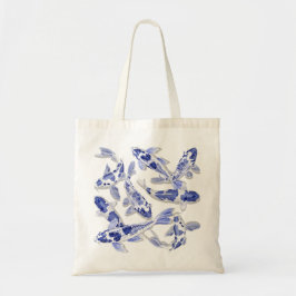 Blauw en witte koi tote bag