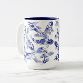 Blauw en witte koi tweekleurige koffiemok
