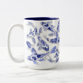 Blauw en witte koi tweekleurige koffiemok (Links)
