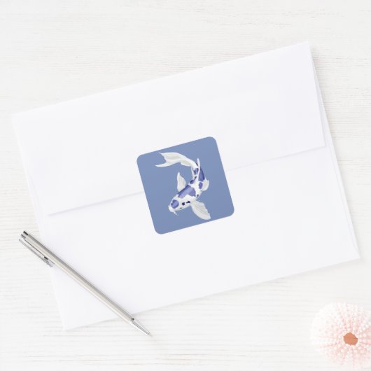 Blauw en witte koi vierkante sticker (Envelop)