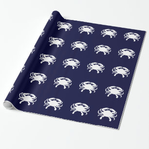 Blauw en Witte Krab Vorm Cadeaupapier