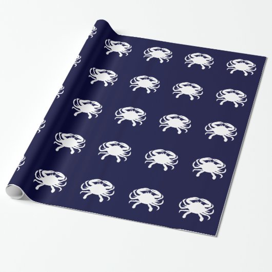 Blauw en Witte Krab Vorm Cadeaupapier (Uitgerold)