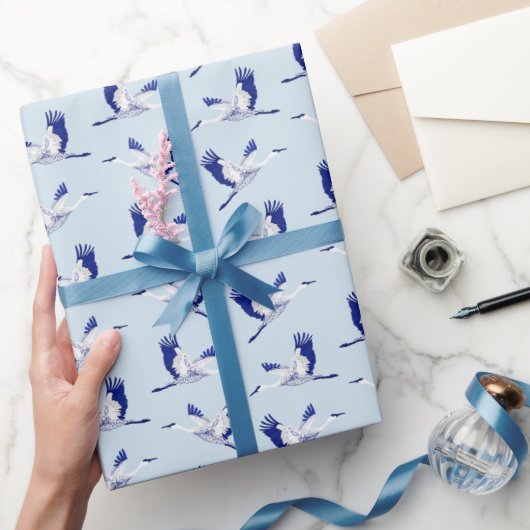 Blauw- en witte kranen, verpakkingspapier cadeaupapier (Geschenken)