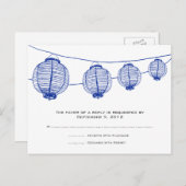 Blauw en witte lantaarns bruiloft RSVP Uitnodiging Briefkaart (Voorkant / Achterkant)