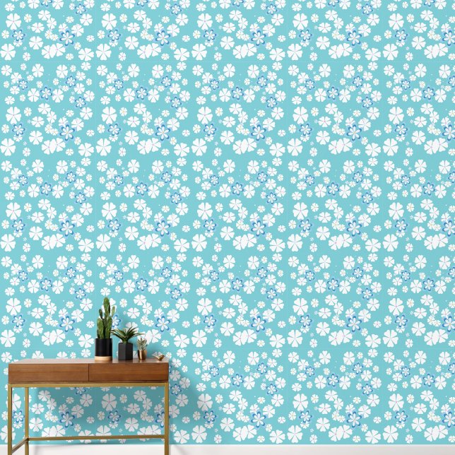 Blauw en witte madeliefjes Wallpaper Behang (Hal)