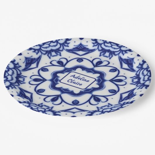 Blauw en Witte middag Thea - Naam/Tekst Papieren Bordje (Gekanteld)